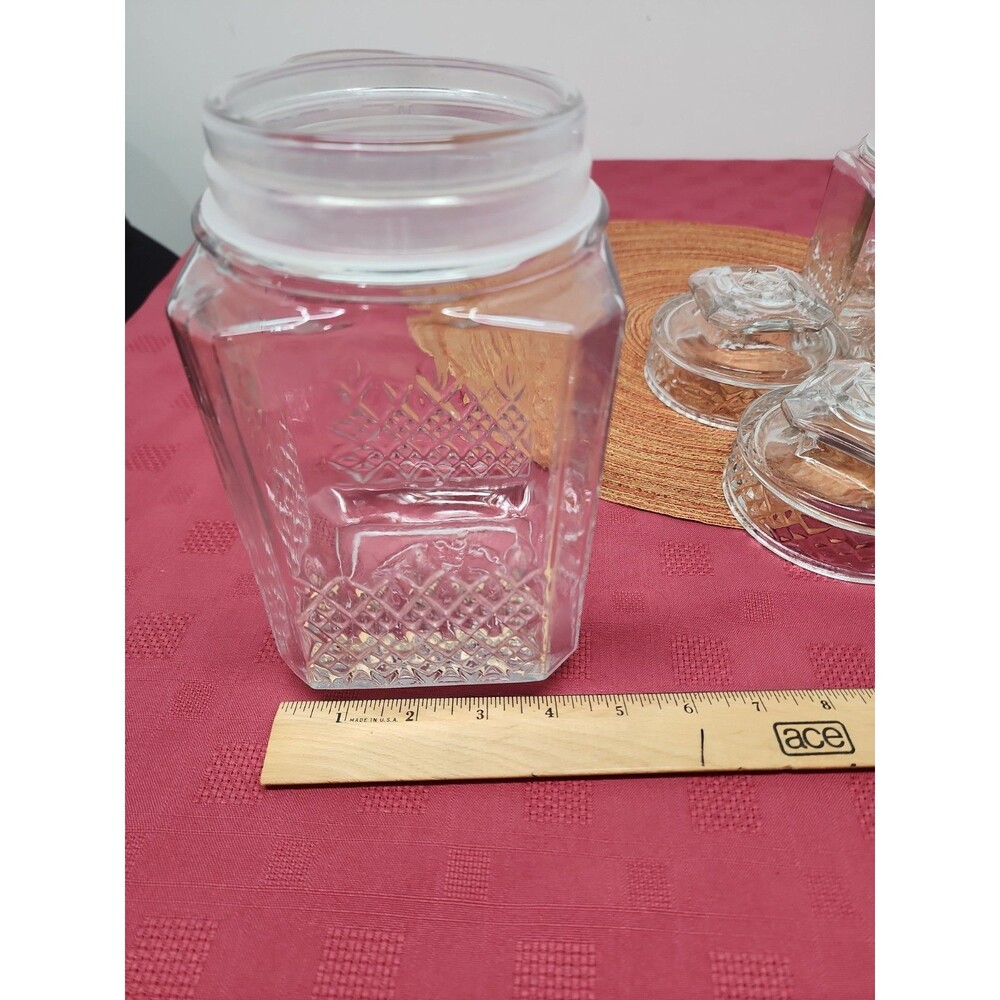 VintageKoeze's Apothecary/Cannister Jars W Gaskets Set Of 3Diamond Pattern 1980s - Picture 8 of 12